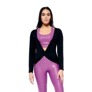 Electric Yoga Womens Black Plunging Long Sleeve Activewear Workout Top Sz L New